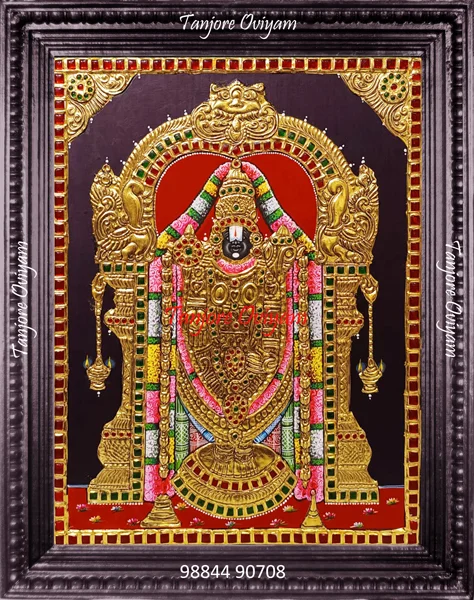 Lord Balaji Authentic Tanjore Style painting standing gold foil temple arch artwork